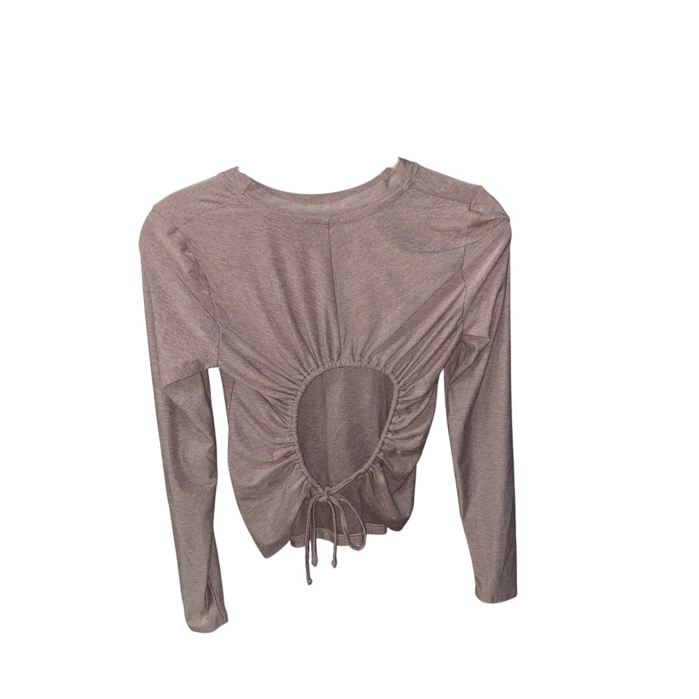 Beyond Yoga Womens XS Long Sleeve Open Back Tie Cutout Top Heathered Mauve Pink - Picture 4 of 6